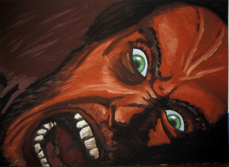 Autoportrait criant - Huile sur carton gris, environ 80 X 120 cm. Vers 1999.